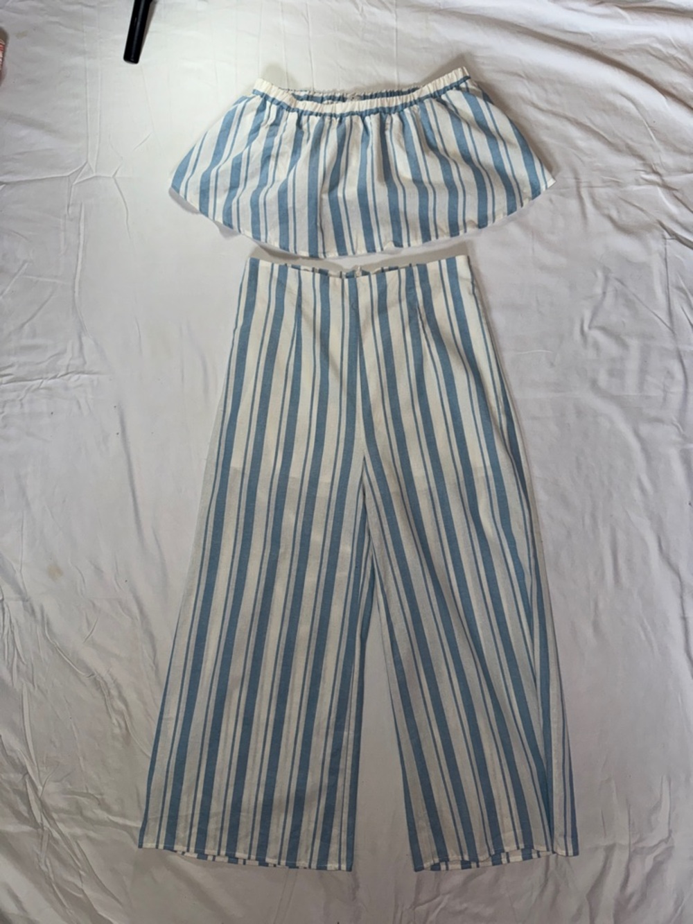 Blush Blue & White Striped Wide-Leg Pants Set